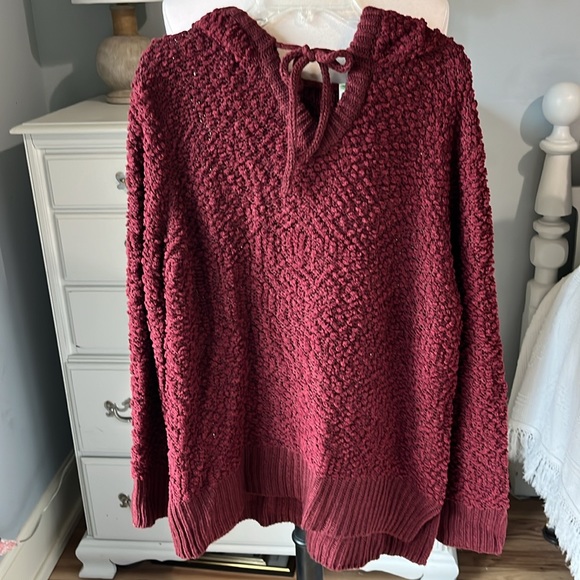 Chunky Oversized Popcorn Sweater Wine Hoodie - Picture 12 of 13